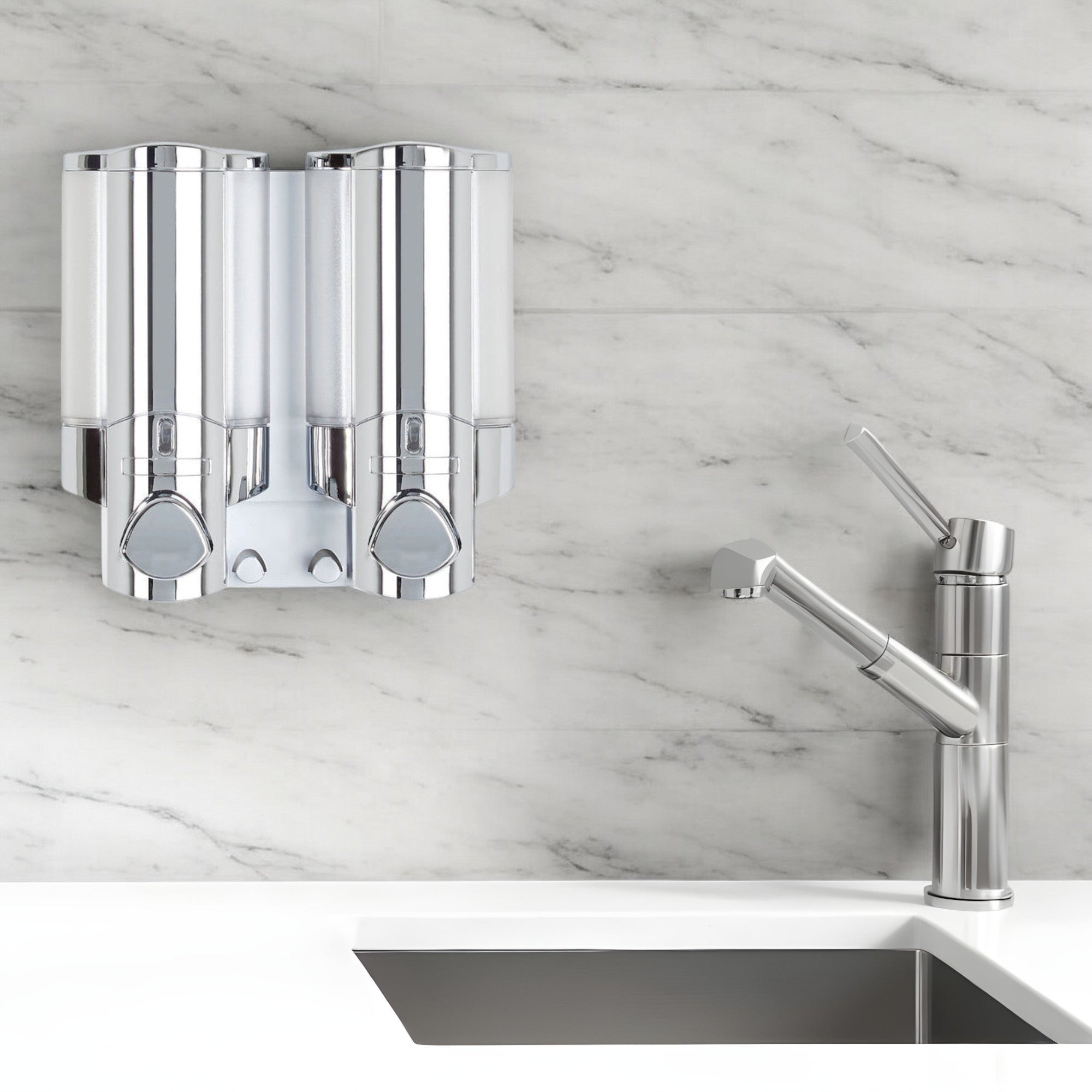 Silver Heavy Duty Plastic Two Chamber Wall Mount Soap Dispenser - GreatEagleInc