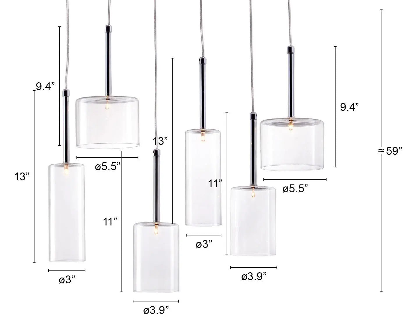 Silver Kitchen Island Six Light Metal LED Ceiling Light With Shades - GreatEagleInc