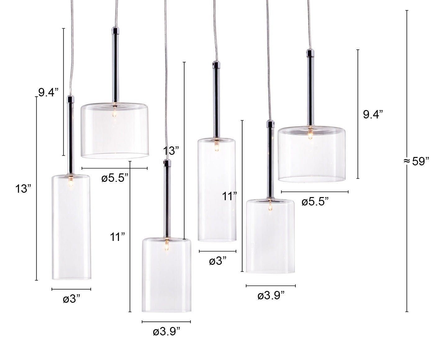 Silver Kitchen Island Six Light Metal LED Ceiling Light With Shades - GreatEagleInc