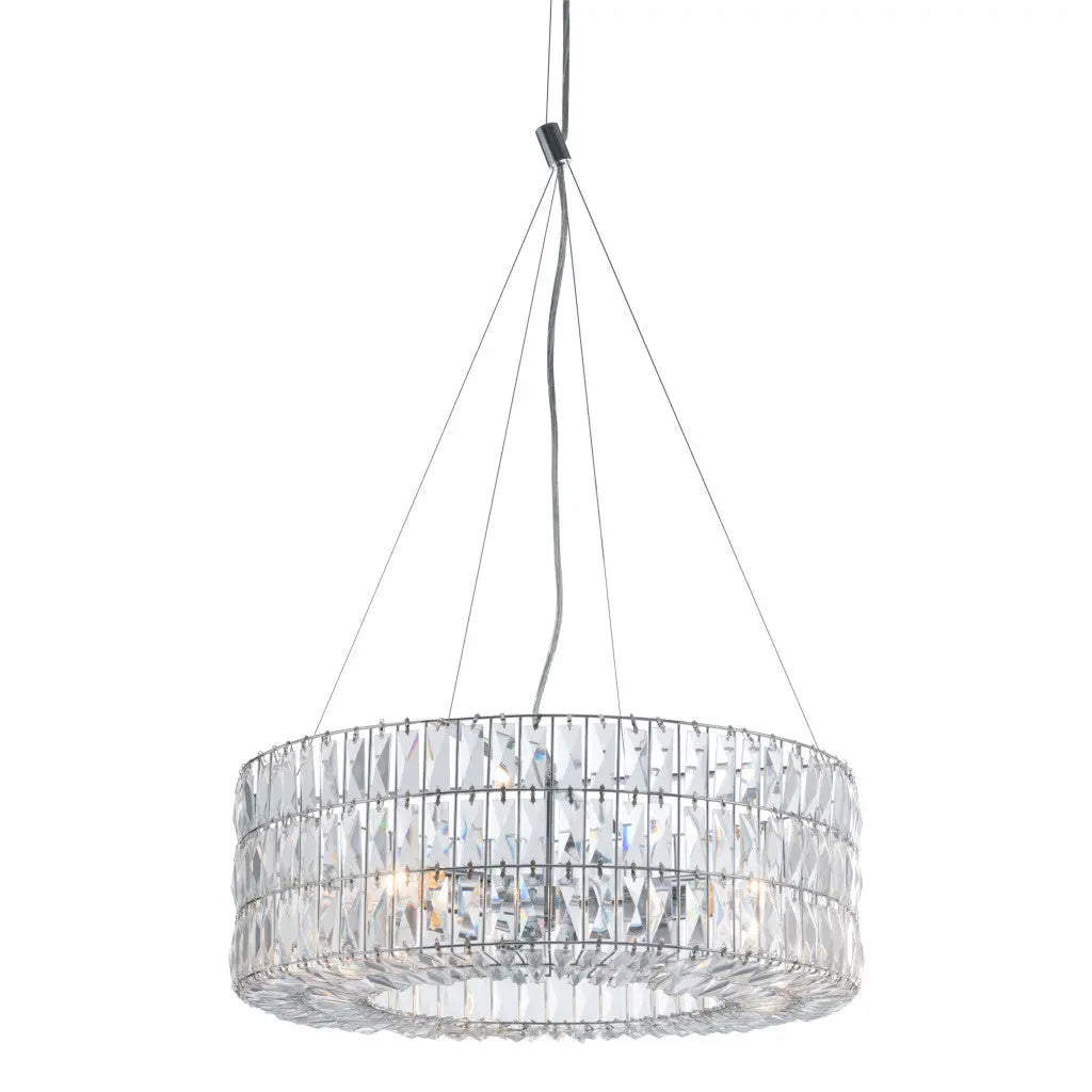 Silver Lantern Metal Chandelier With Silver Shades - GreatEagleInc