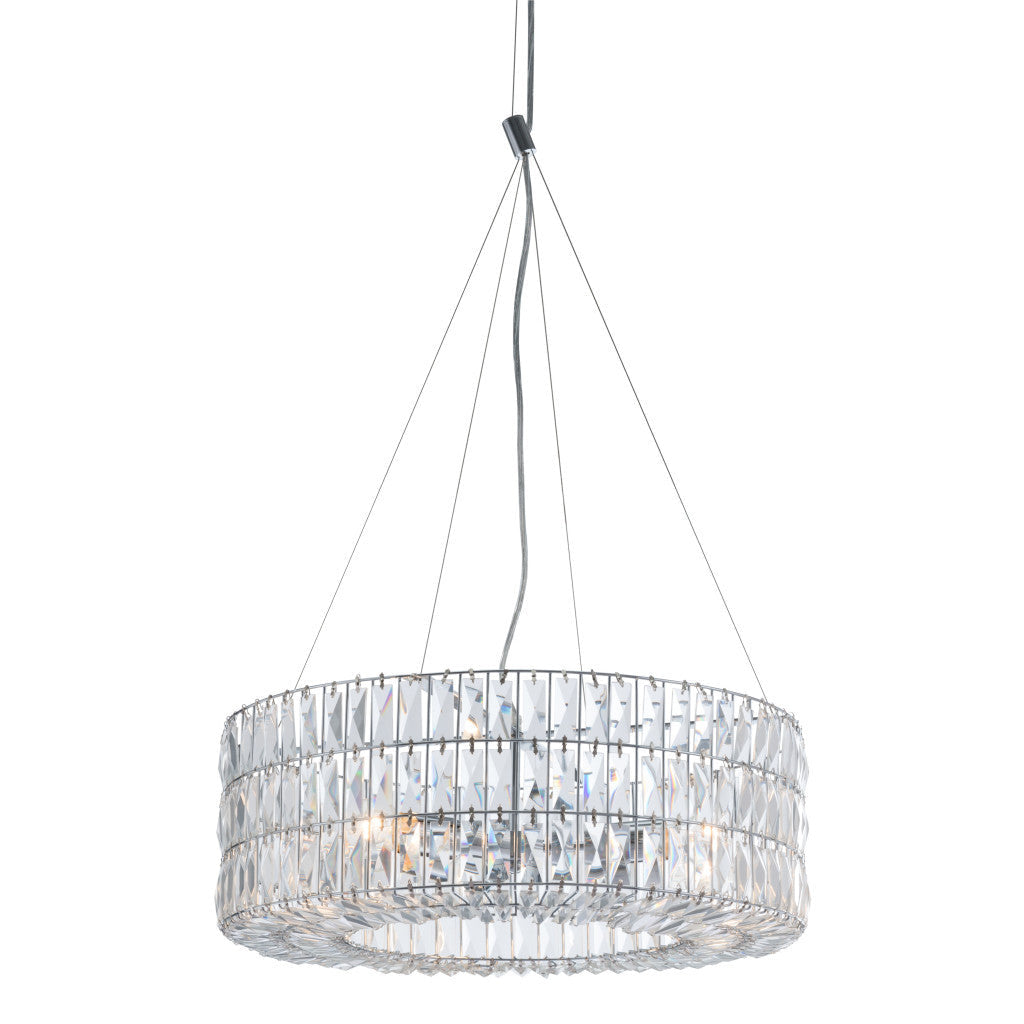 Silver Lantern Metal Chandelier With Silver Shades - GreatEagleInc