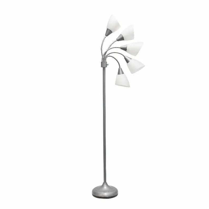 Simple Designs 5 Light Adjustable Gooseneck Silver Floor Lamp with White Shades All The Rages, Inc.