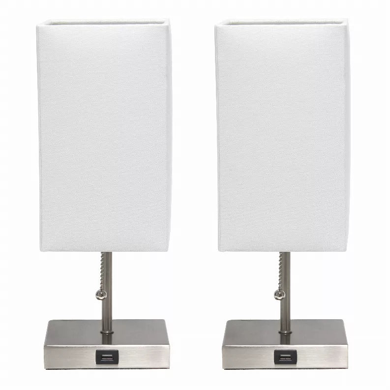 Simple Designs Petite Stick Lamp with USB Charging Port and Fabric Shade 2 Pack Set All The Rages, Inc.