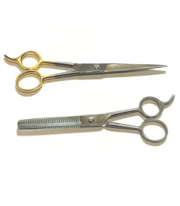 Single Teeth Thinning Scissors + Barber Beard Trimming Scissors Combo Set Hashir Products
