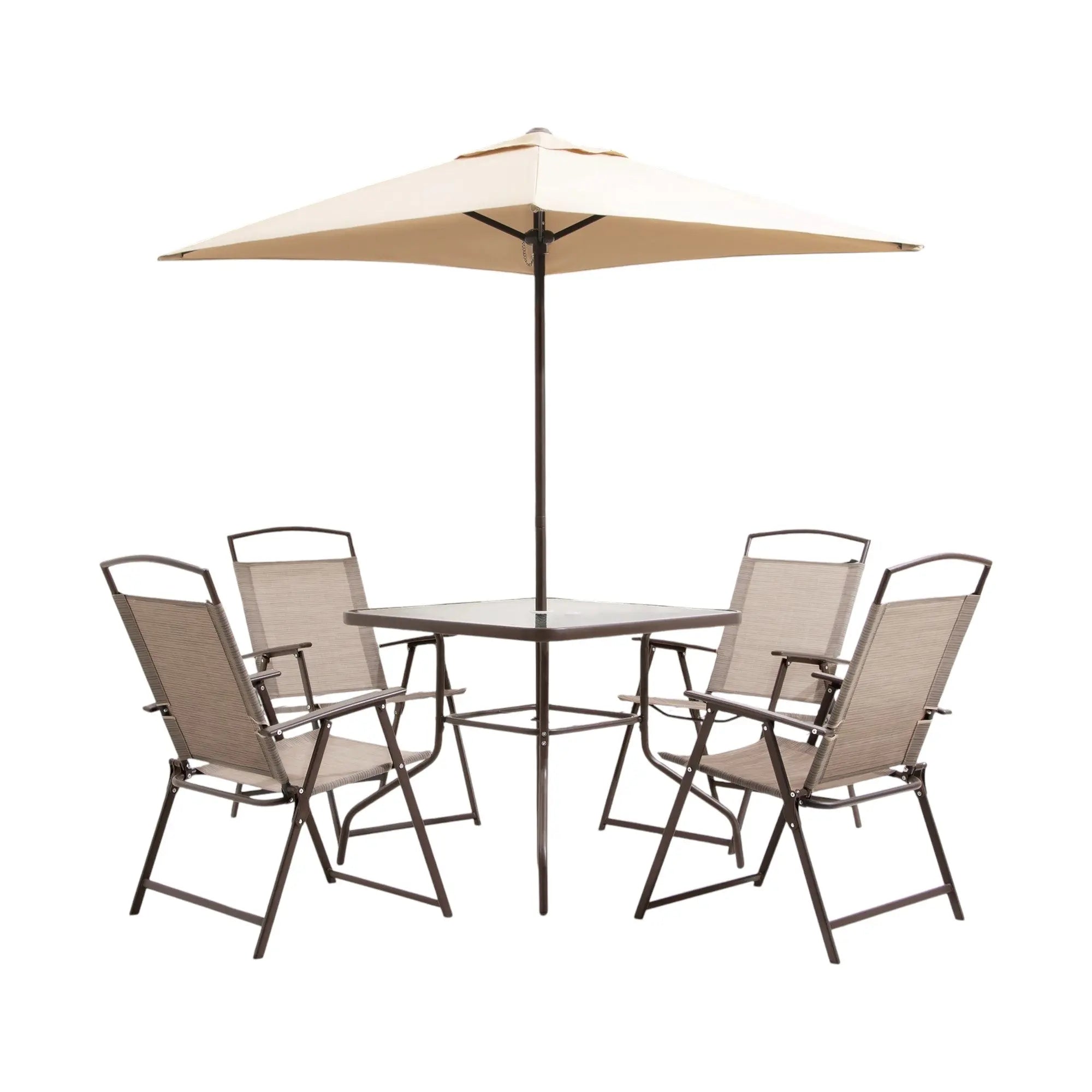 Six Piece Clear and Brown Square Glass Dining Set with Four Chairs Homeroots Outdoor
