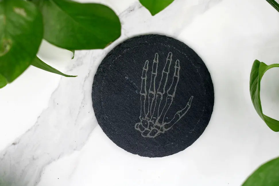 Skeleton Hand Anatomy Engraved Slate Coaster Three Witches