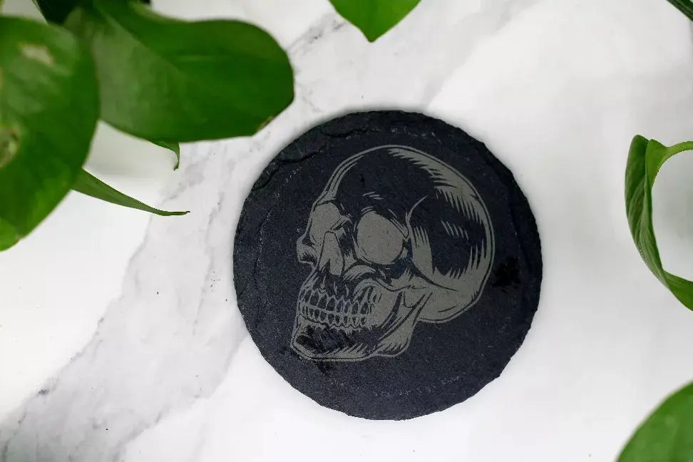 Skull Anatomy Engraved Slate Coaster Three Witches