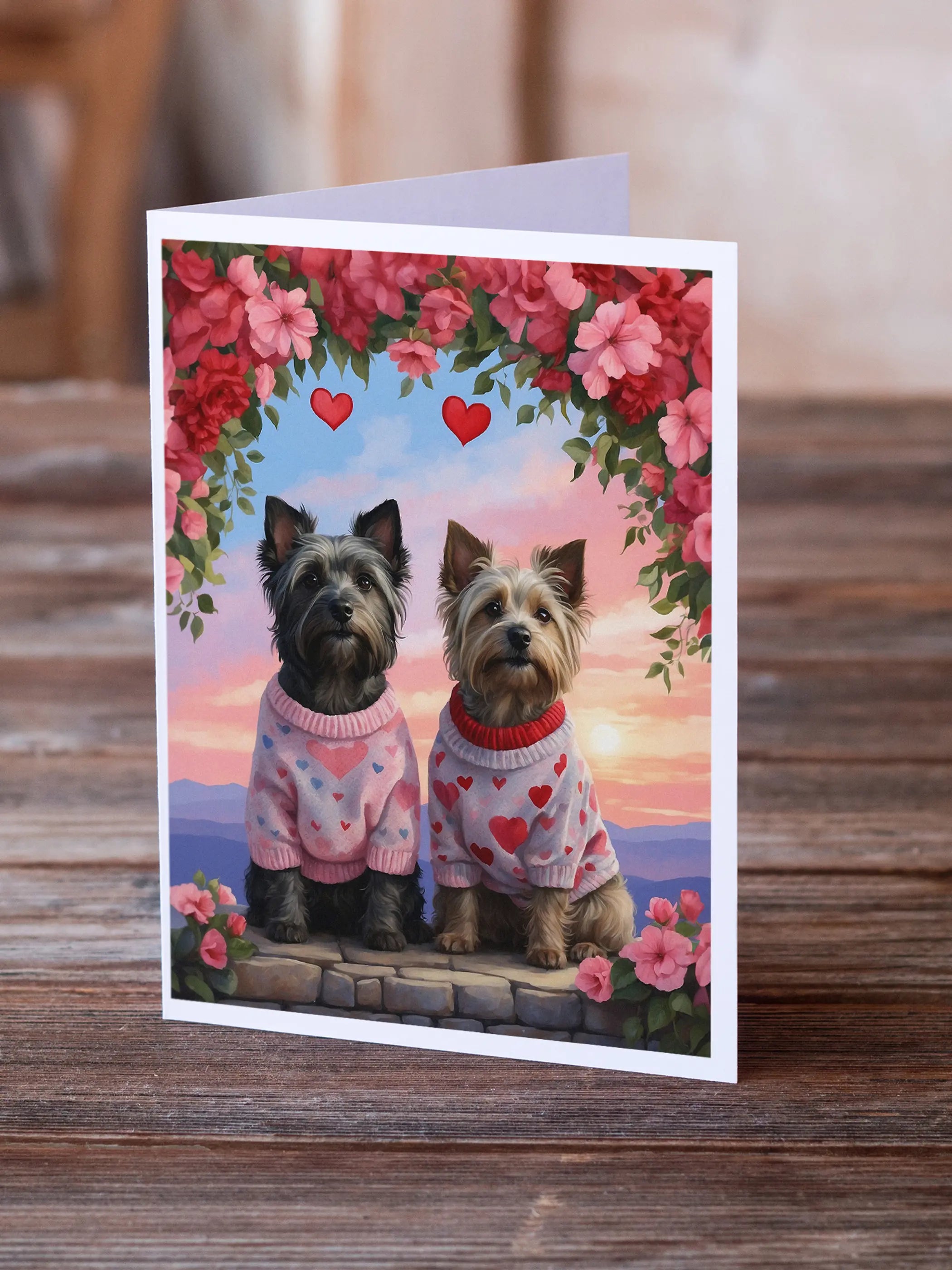 Skye Terrier Two Hearts Greeting Cards Pack of 8 Caroline's Treasures