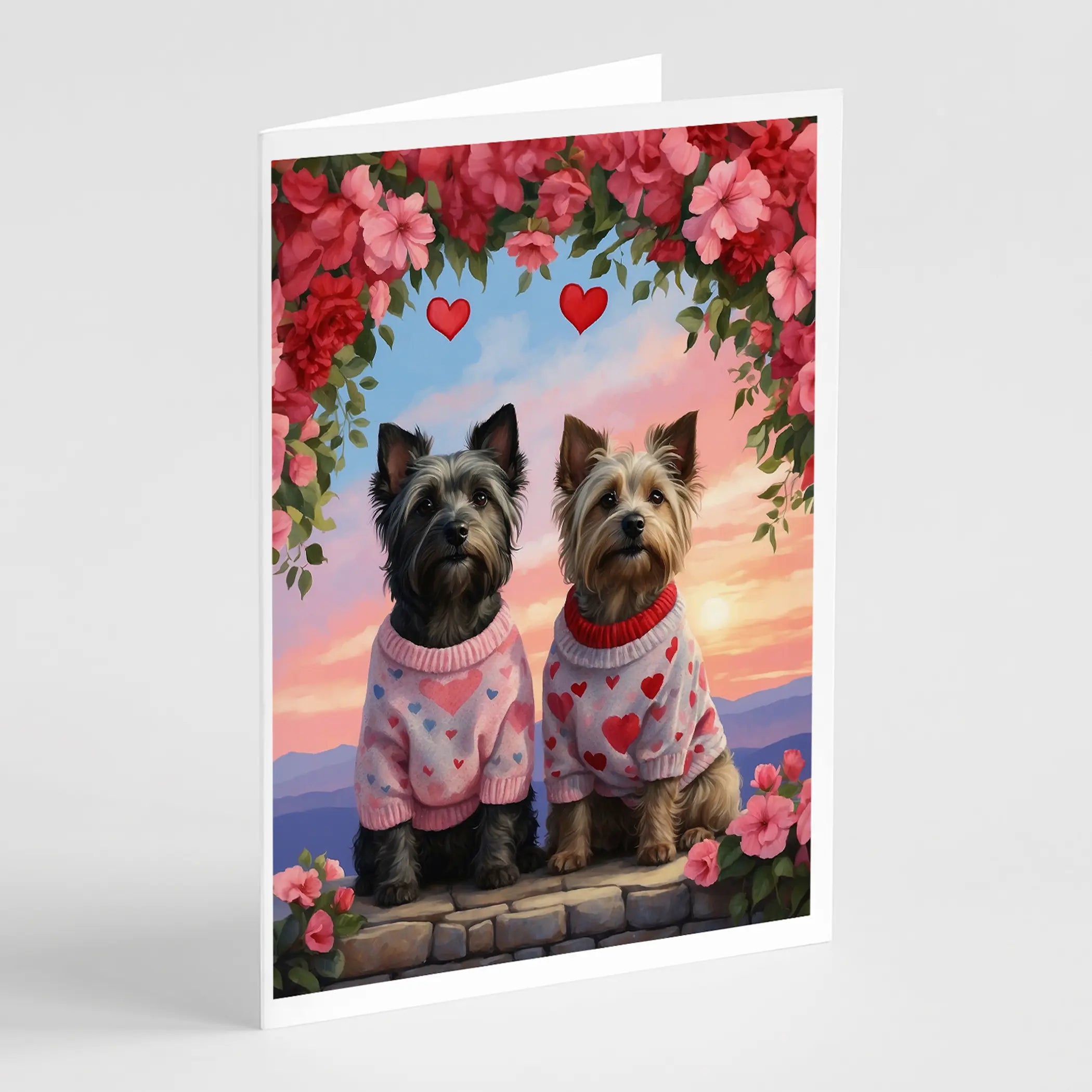 Skye Terrier Two Hearts Greeting Cards Pack of 8 Caroline's Treasures