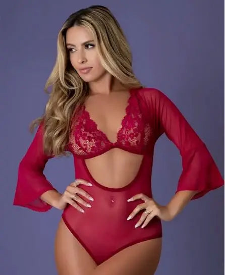 Sleeve 3/4 Playsuit Cherry L Magic Silk Lingerie