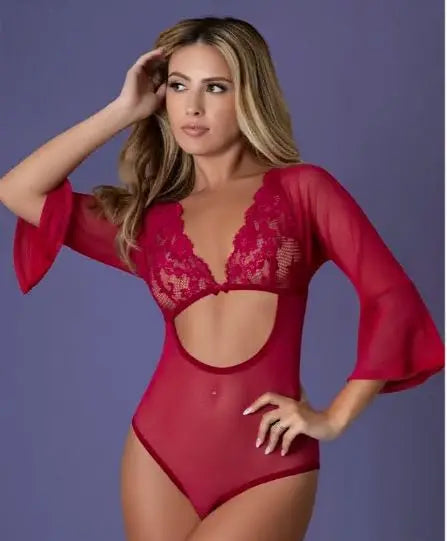 Sleeve 3/4 Playsuit Cherry L Magic Silk Lingerie