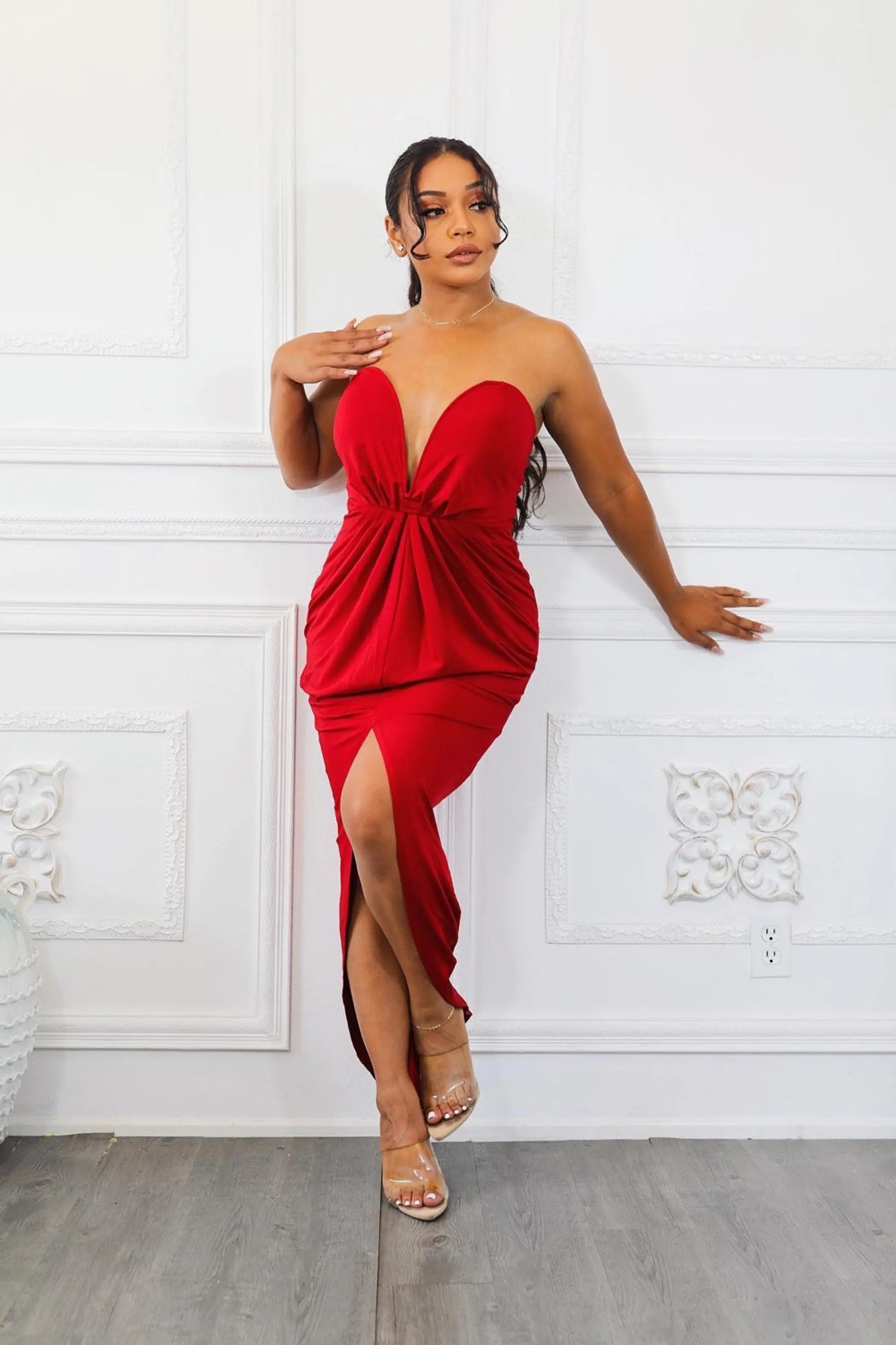 Sleeveless Draped Dress With Tube Top SurelyMine