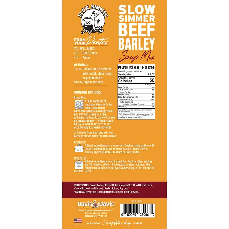 Slow Simmer Beef Barley Soup Mix Davis & Davis Gourmet Foods