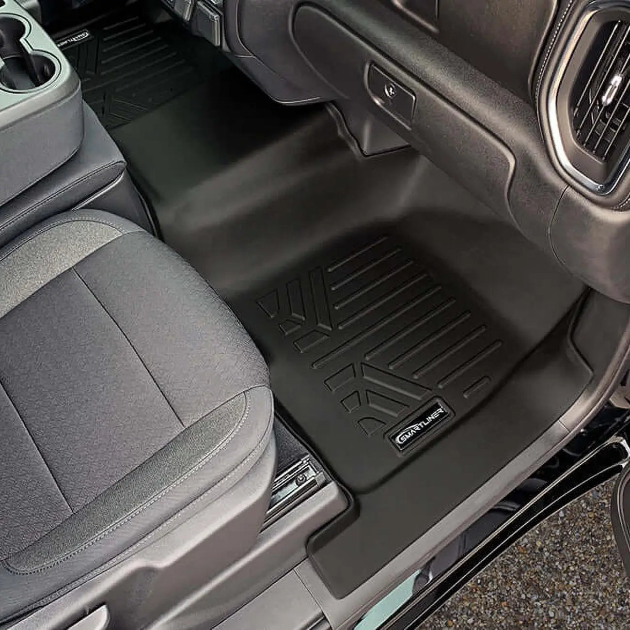 Smartliner Floor Liners Front/2nd Row 2019-2025 Silverado Crew Cab With Transmission Hump (black) SMARTLINER