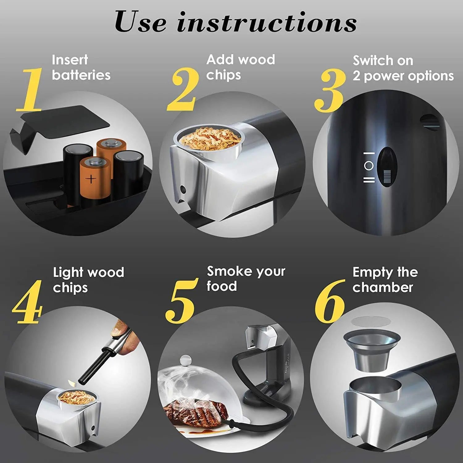 Smoking Gun Wood Smoke Infuser  Starter Kit 12 PCS Smoker Machine with Accessories and Wood Chips  Cold Smoke for Food and Drinks  Gift for Man Homia