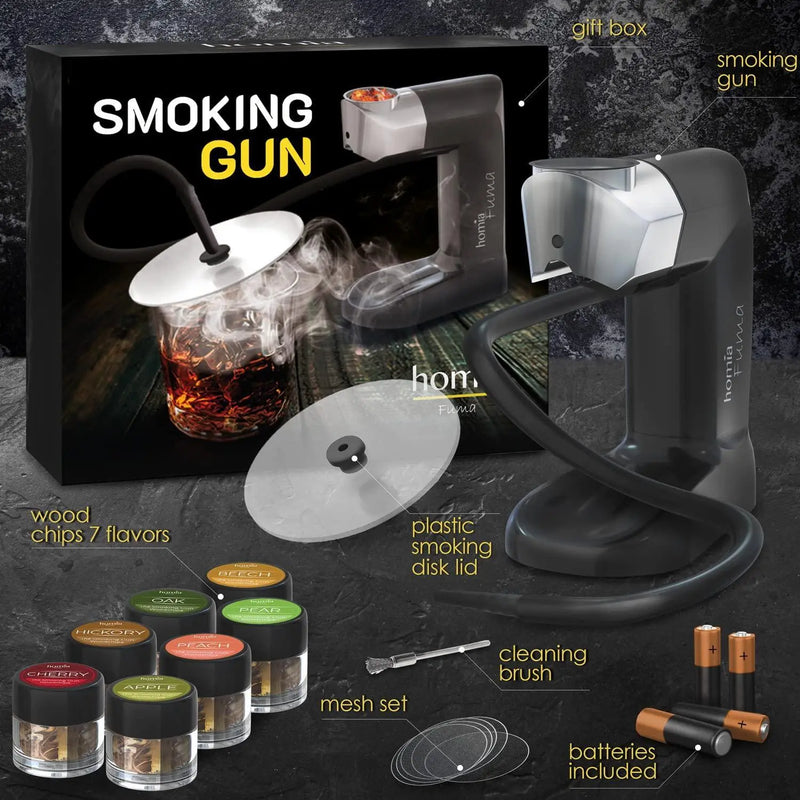 Smoking Gun Wood Smoke Infuser  Starter Kit 12 PCS Smoker Machine with Accessories and Wood Chips  Cold Smoke for Food and Drinks  Gift for Man Homia