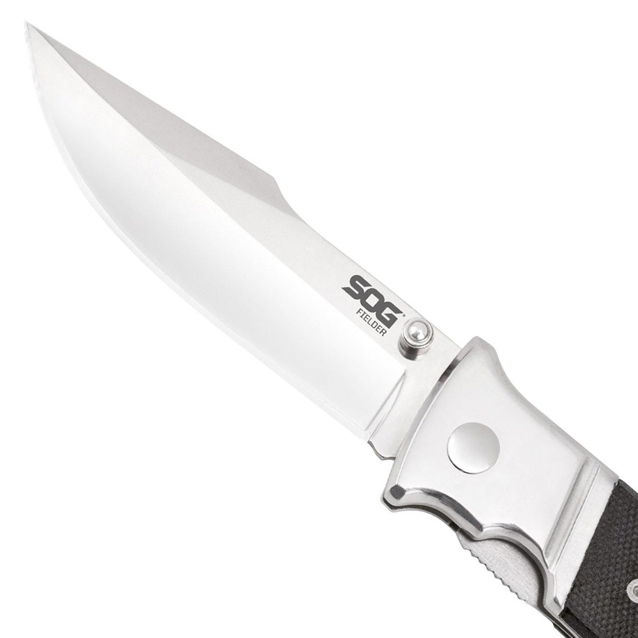 Sog Fielder Folding Knife 3.3" Satin Clip Point Blade Black G10 Handles SOG