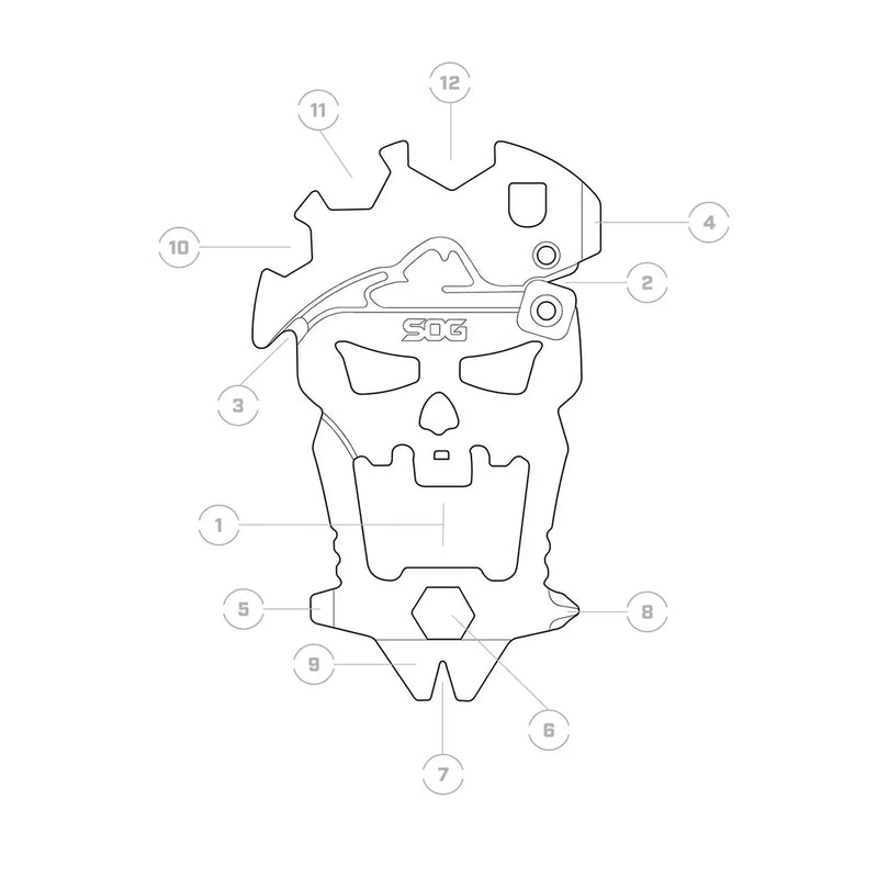 Sog Macv Tool 12 Component Skull Multi-tool 2.5" Overall SOG