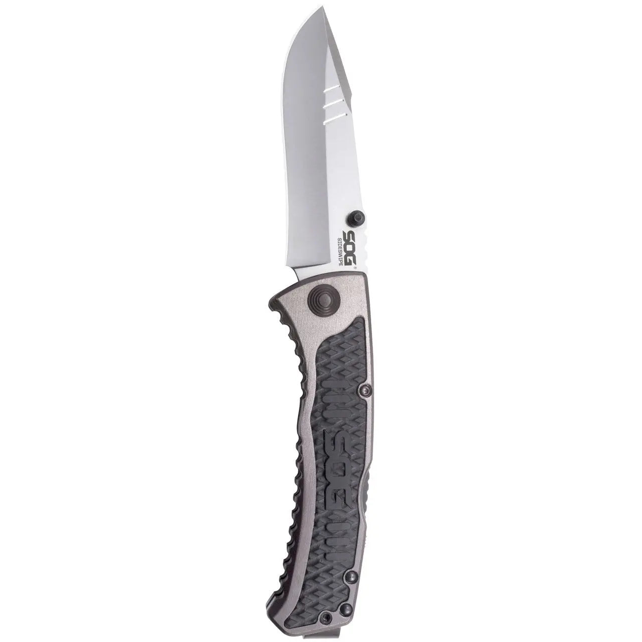 Sog Sideswipe Assisted Folding Knife 3.4" Clip Point Blade Aluminum Handles With Grn Inserts SOG