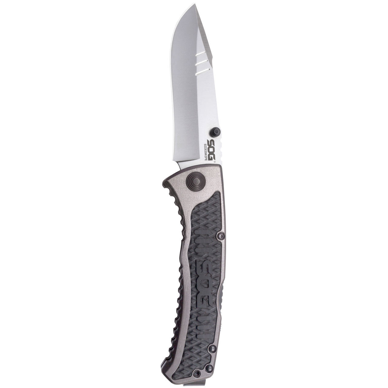 Sog Sideswipe Assisted Folding Knife 3.4" Clip Point Blade Aluminum Handles With Grn Inserts SOG