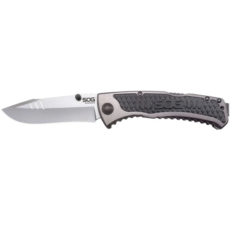 Sog Sideswipe Assisted Folding Knife 3.4" Clip Point Blade Aluminum Handles With Grn Inserts SOG