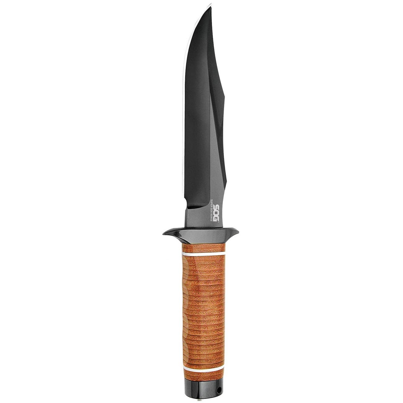 Sog Super Bowie 7.5" Black Tini Fixed Blade Leather Handles Leather Sheath SOG