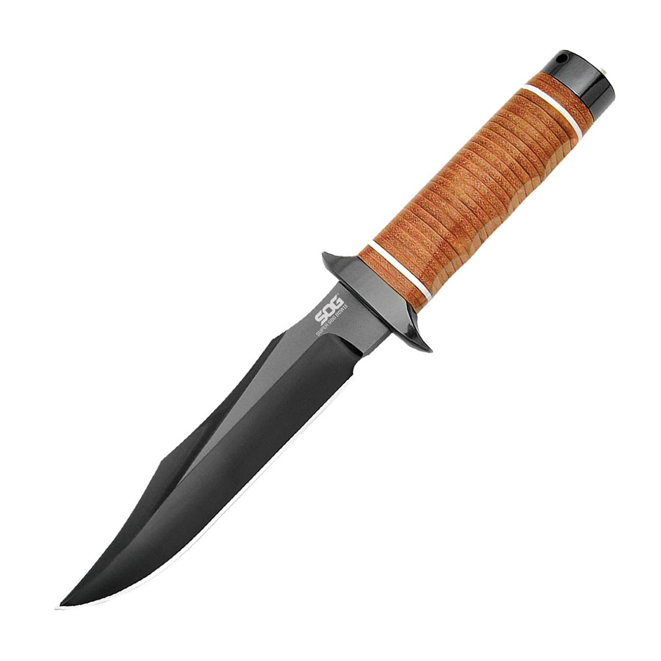 Sog Super Bowie 7.5" Black Tini Fixed Blade Leather Handles Leather Sheath SOG