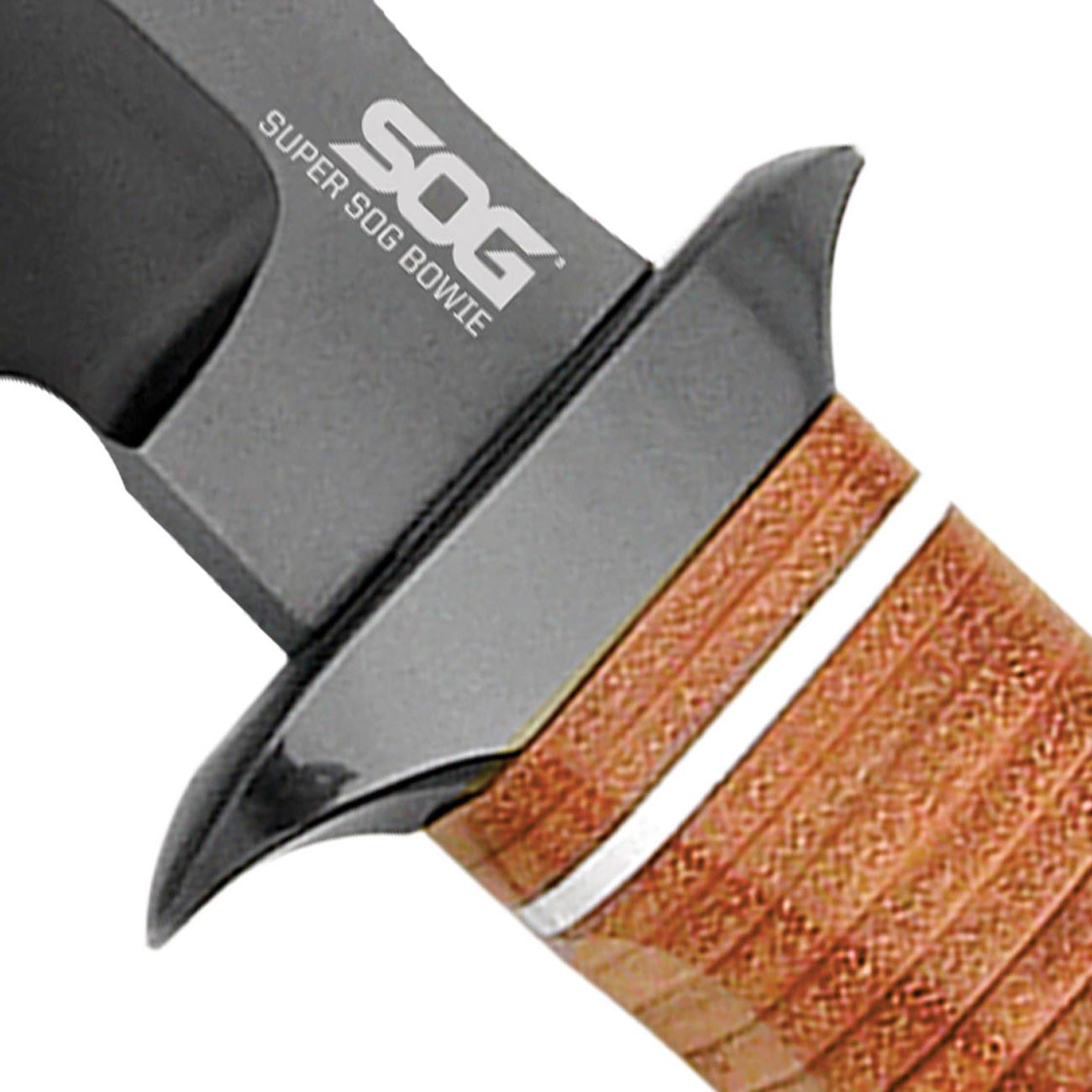 Sog Super Bowie 7.5" Black Tini Fixed Blade Leather Handles Leather Sheath SOG