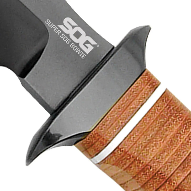 Sog Super Bowie 7.5" Black Tini Fixed Blade Leather Handles Leather Sheath SOG