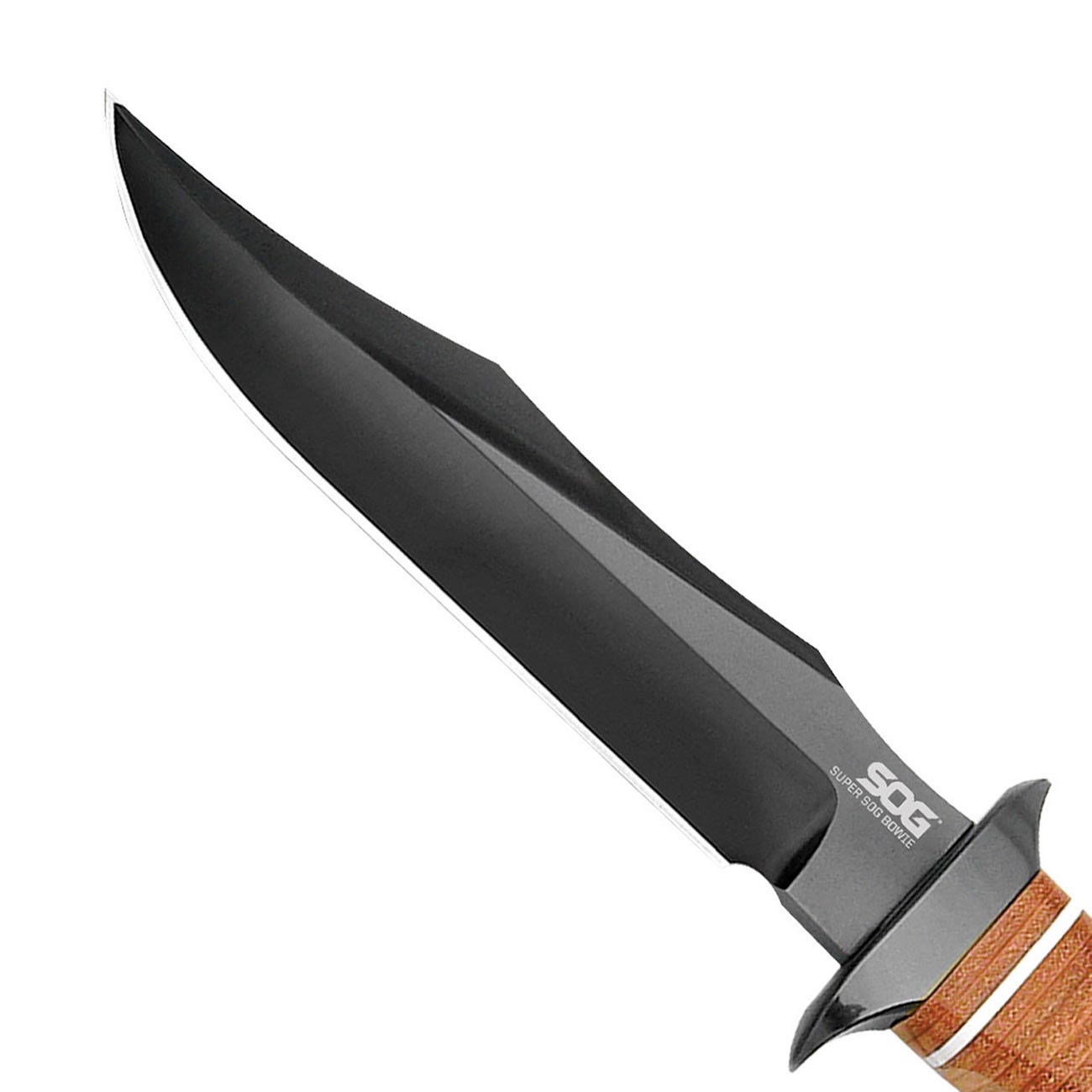 Sog Super Bowie 7.5" Black Tini Fixed Blade Leather Handles Leather Sheath SOG