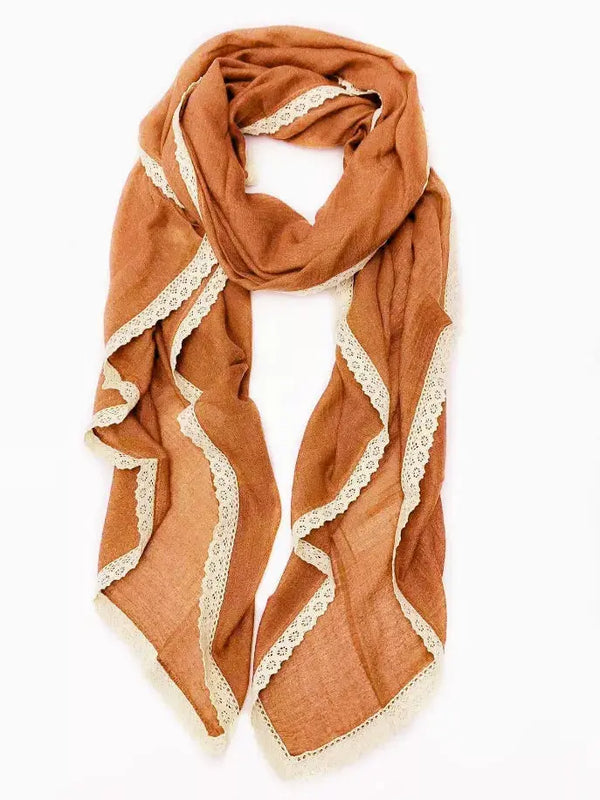 Solid Color Lace-Trim Large Oversized Scarf JC Sunny Fashion