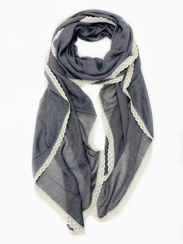 Solid Color Lace-Trim Large Oversized Scarf JC Sunny Fashion