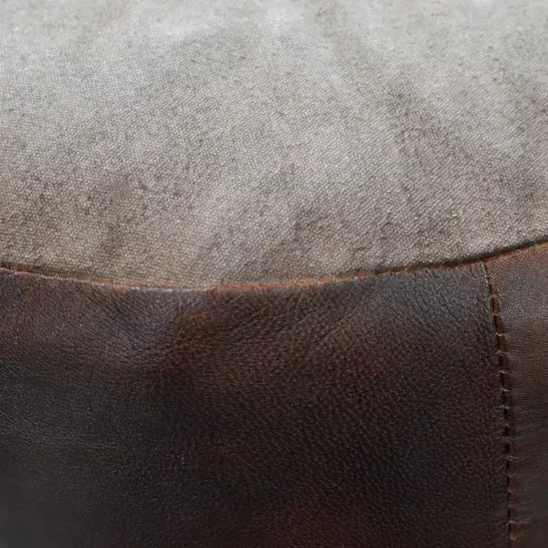 Solid Handmade Goat Leather Round Pouf (Recycled Cotton Fill) Get My Rugs LLC
