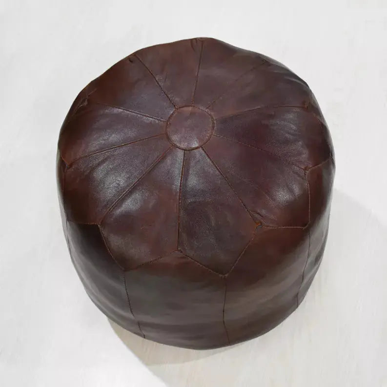 Solid Handmade Goat Leather Round Pouf (Recycled Cotton Fill) Get My Rugs LLC