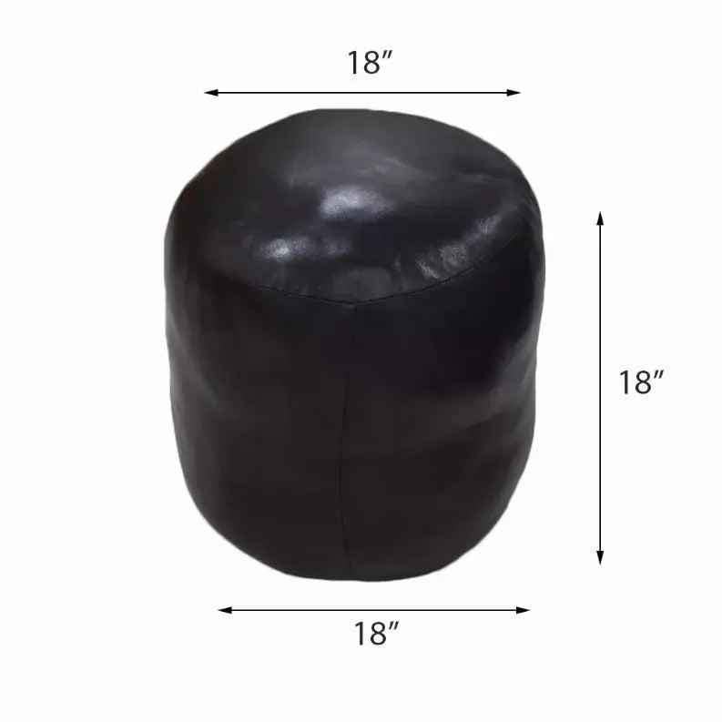 Solid Handmade Goat Leather Round Pouf (Recycled Cotton Fill) Get My Rugs LLC