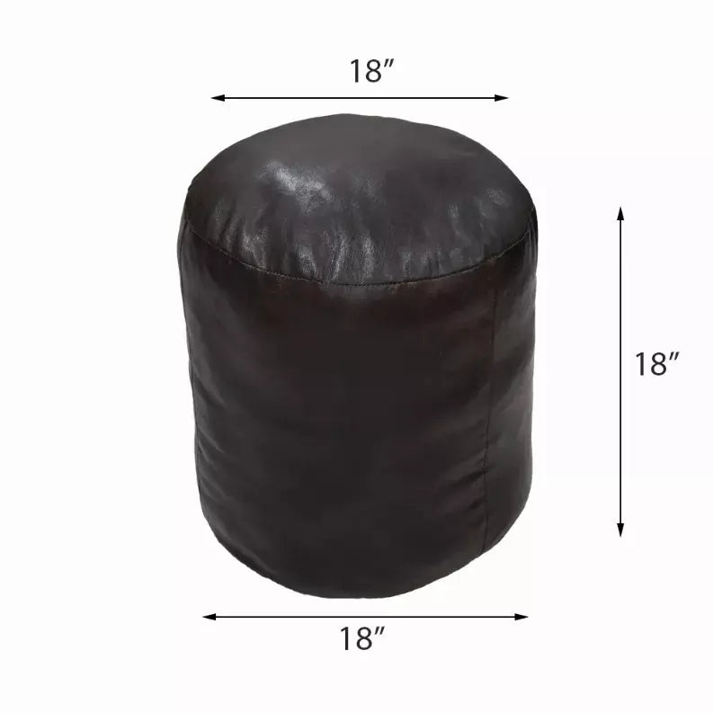 Solid Handmade Goat Leather Round Pouf (Recycled Cotton Fill) Get My Rugs LLC