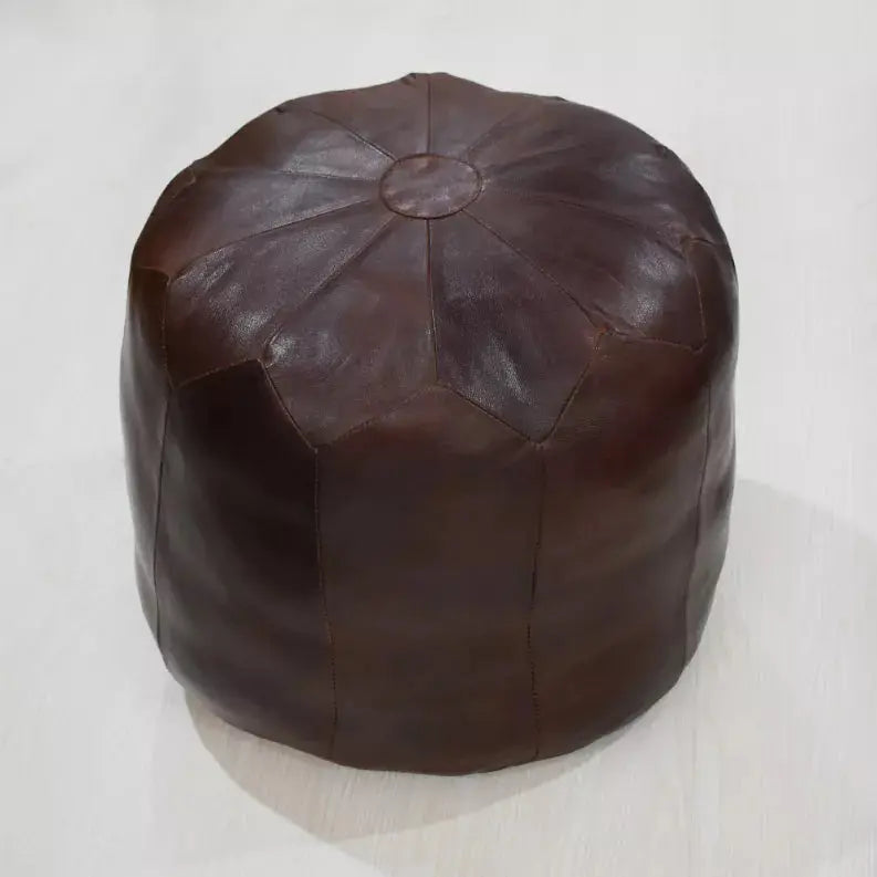 Solid Handmade Goat Leather Round Pouf (Recycled Cotton Fill) Get My Rugs LLC