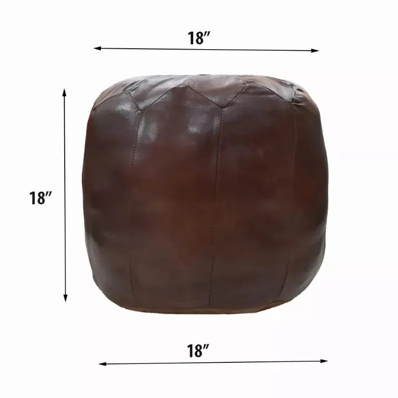 Solid Handmade Goat Leather Round Pouf (Recycled Cotton Fill) Get My Rugs LLC