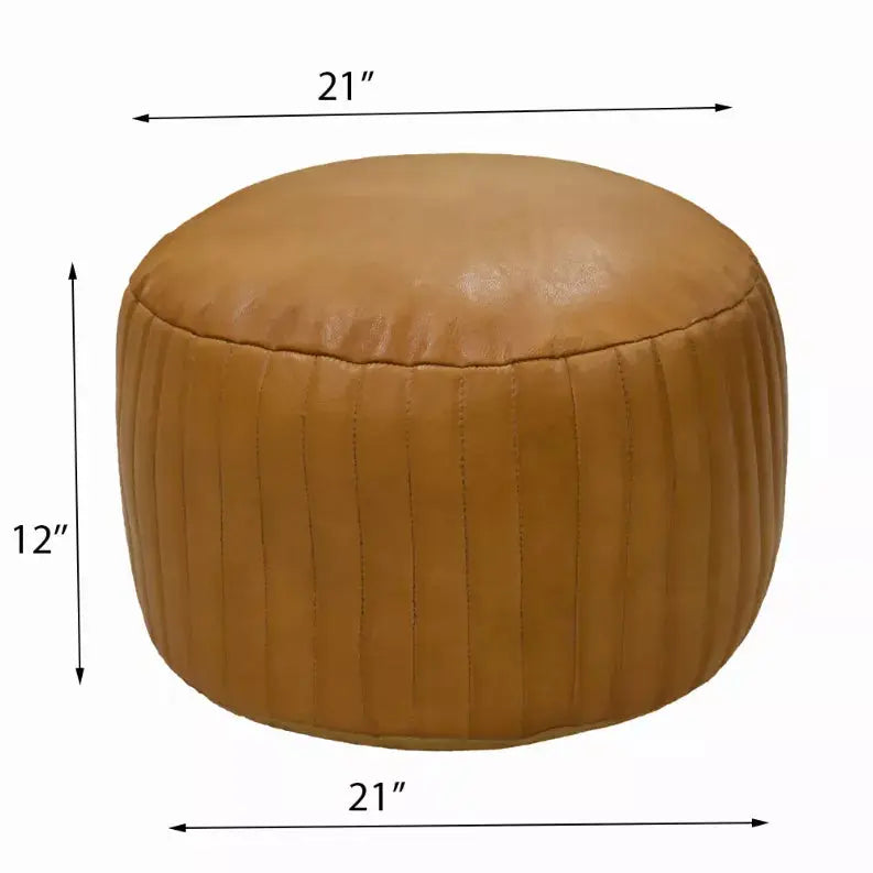 Solid Handmade Goat Leather Round Pouf (Recycled Cotton Fill) Get My Rugs LLC