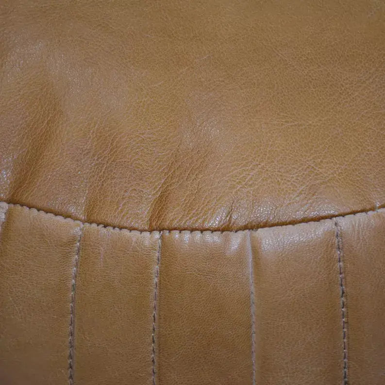 Solid Handmade Goat Leather Round Pouf (Recycled Cotton Fill) Get My Rugs LLC