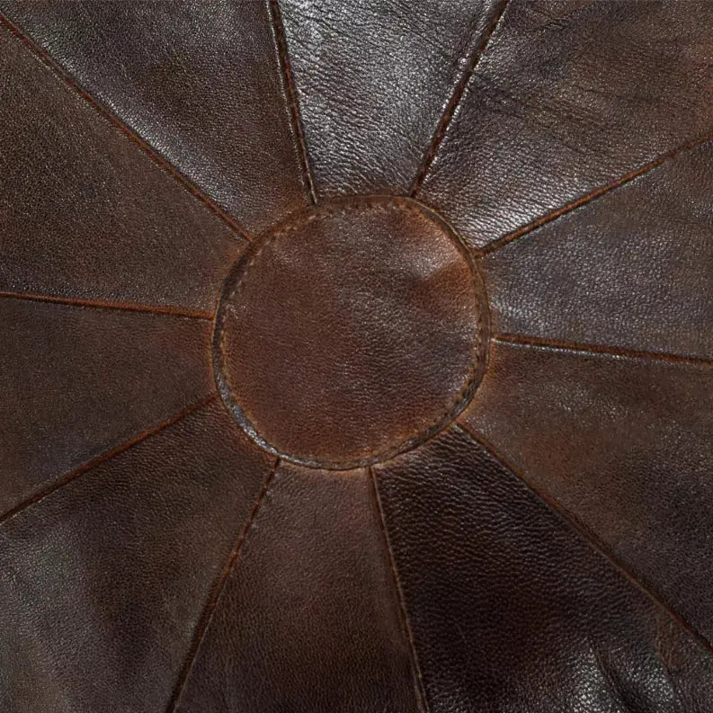 Solid Handmade Goat Leather Round Pouf (Recycled Cotton Fill) Get My Rugs LLC