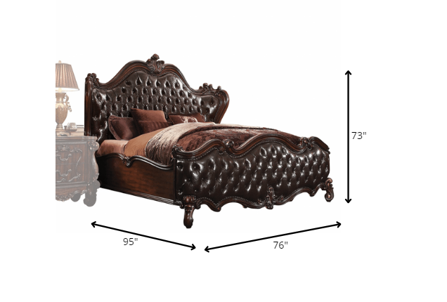 Solid Wood Queen Tufted Dark Brown Upholstered Faux Leather Bed With Nailhead Trim Homeroots Bed & Bath