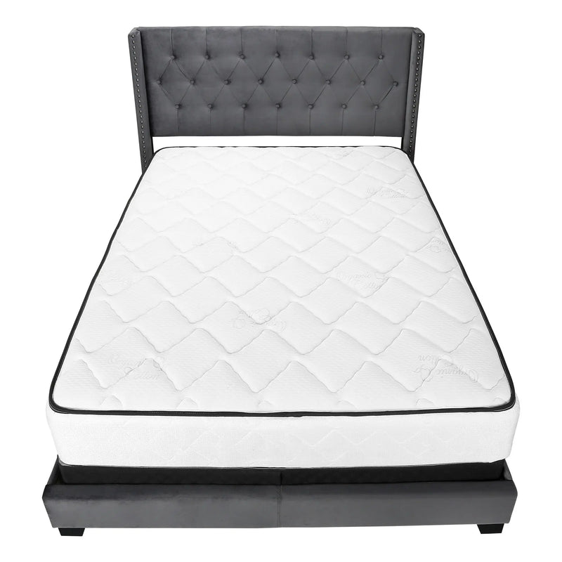 Solid Wood Queen Tufted Gray Upholstered Velvet Bed With Nailhead Trim - GreatEagleInc