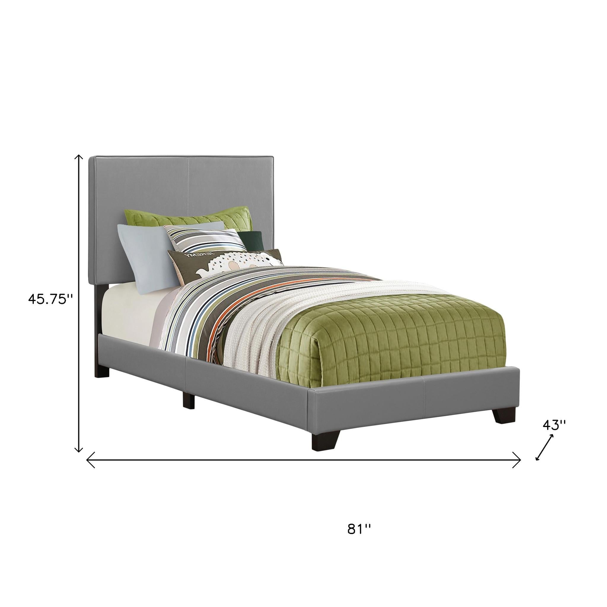 Solid Wood Twin Gray Upholstered Faux Leather Bed - GreatEagleInc