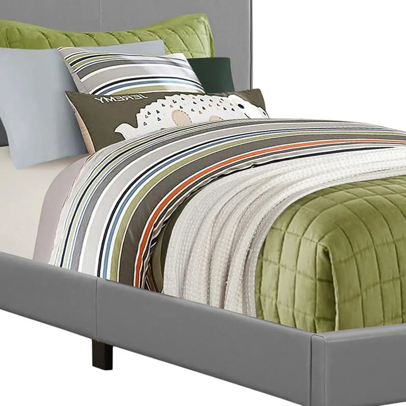 Solid Wood Twin Gray Upholstered Faux Leather Bed - GreatEagleInc