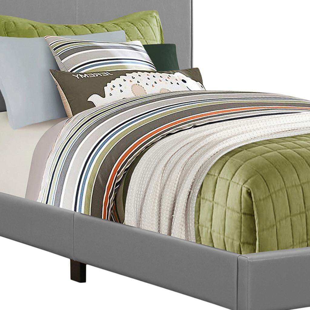Solid Wood Twin Gray Upholstered Faux Leather Bed - GreatEagleInc