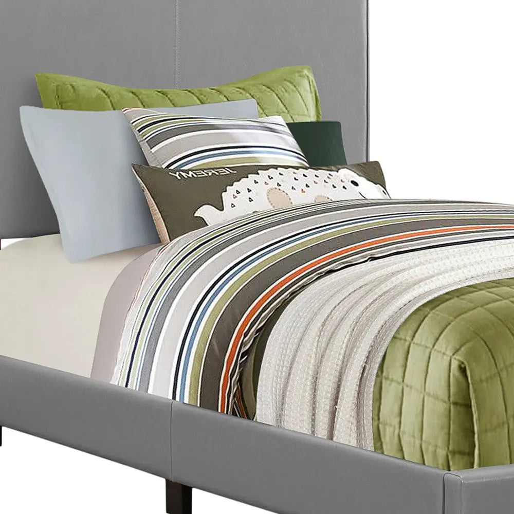 Solid Wood Twin Gray Upholstered Faux Leather Bed - GreatEagleInc