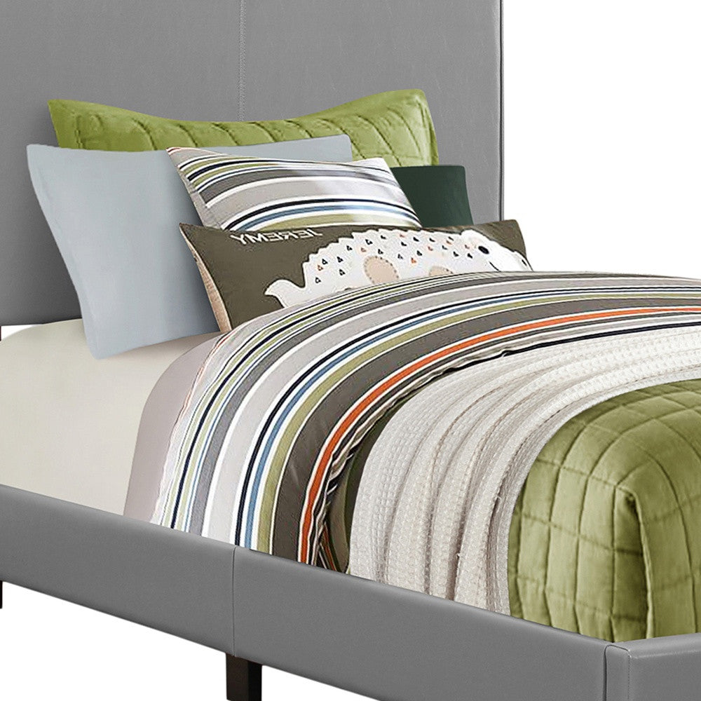 Solid Wood Twin Gray Upholstered Faux Leather Bed - GreatEagleInc