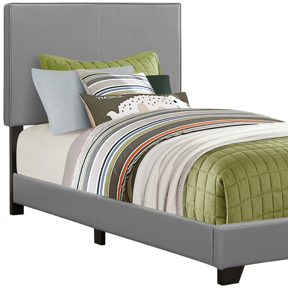 Solid Wood Twin Gray Upholstered Faux Leather Bed - GreatEagleInc