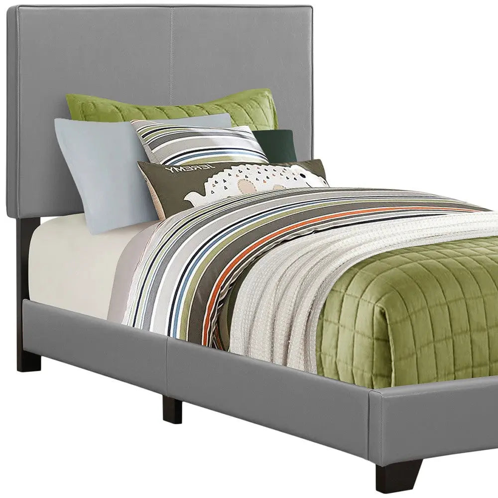Solid Wood Twin Gray Upholstered Faux Leather Bed - GreatEagleInc